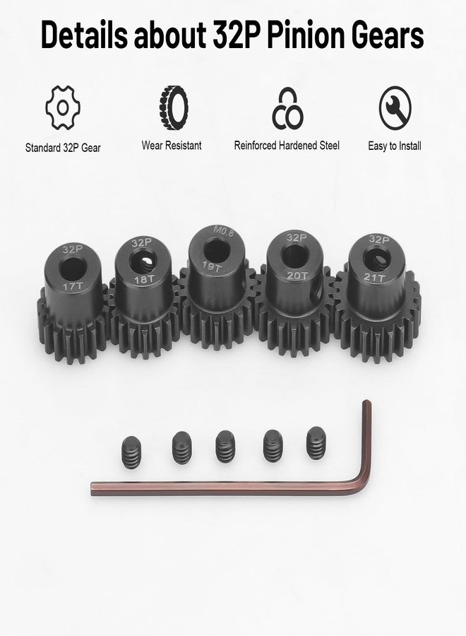 daitoku 32P 5mm Pinion Motor Gear Sets, daitoku 5PCS RC Pinion Gears 17T 18T 19T 20T 21T for HPI Kyosho Losi Axial Tamiya 1/8 1/10 RC Car - Image 2